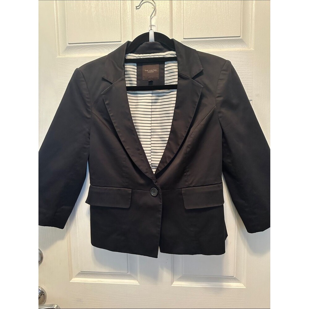 The Limited Black Single-Button Tailored Blazer 3/4 Sleeve Wardrobe Staple Med